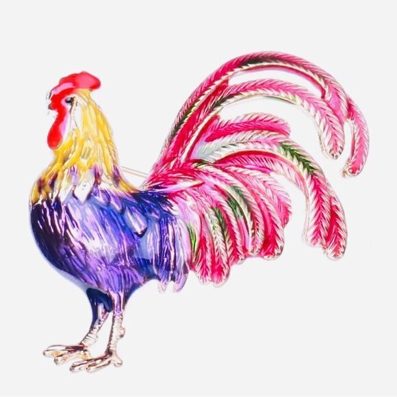 COLORFUL ROOSTER BROOCH - Picture 1 of 1